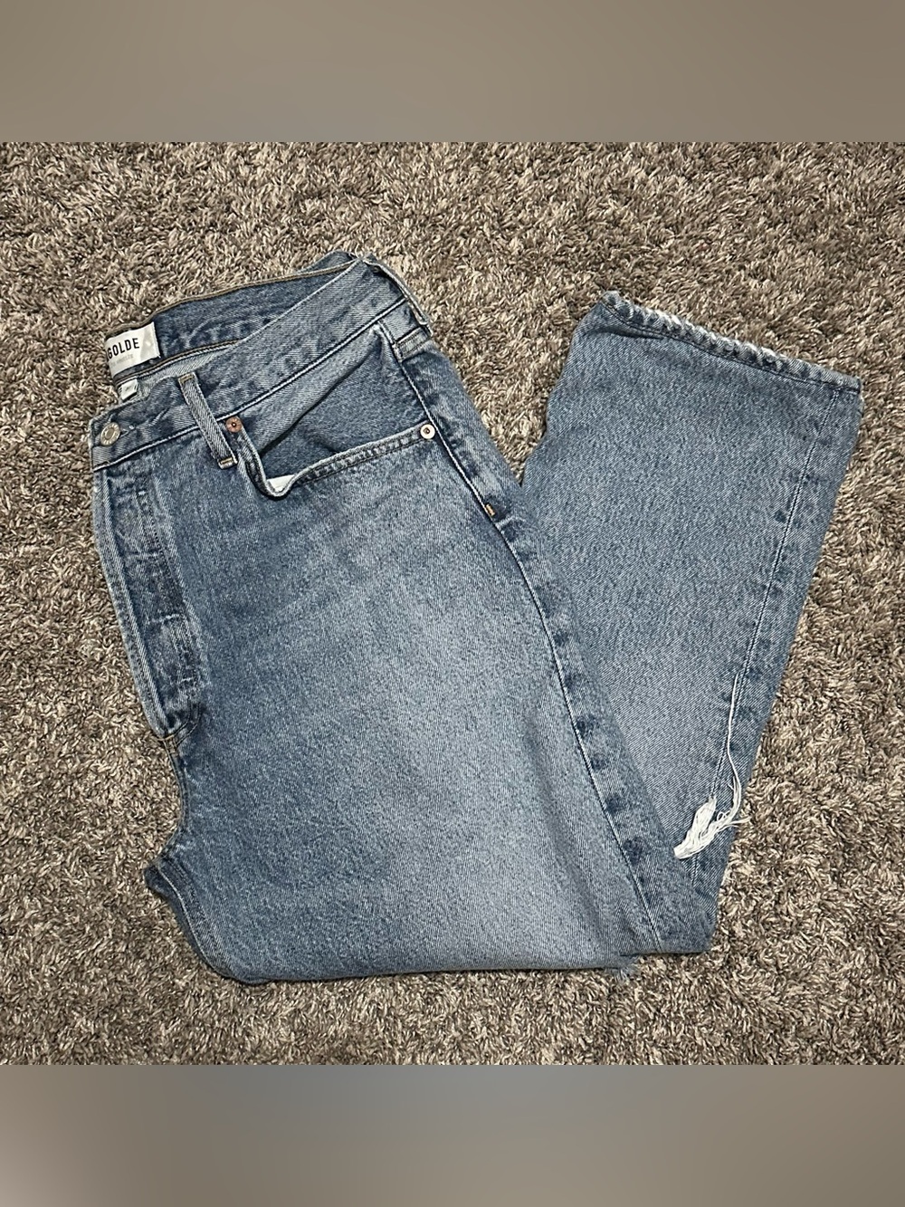 Agolde Vintage High-Rise Straight Cropped in Medium Blue Wash